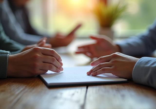 Hands holding carefully gathered documents in a warm setting